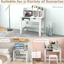 Tangkula White Computer Desk with Hutch, Home Office Writing Desk