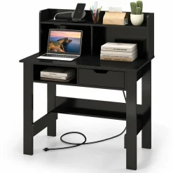 Tangkula White Computer Desk with Hutch, Home Office Writing Desk