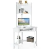 Tangkula White Corner Desk with Hutch, 90 Degrees Triangle Corner Computer Desk
