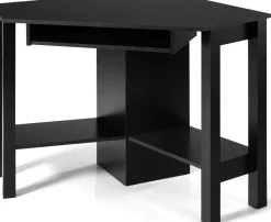 Tangkula White Corner Desk, Corner Computer Desk with Smooth Keyboard Tray for Small Space