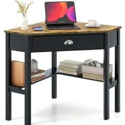 Tangkula White Corner Desk, Corner Computer Desk with Smooth Keyboard Tray for Small Space
