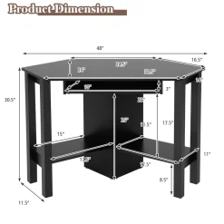 Tangkula White Corner Desk, Corner Computer Desk with Smooth Keyboard Tray for Small Space