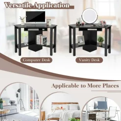 Tangkula White Corner Desk, Corner Computer Desk with Smooth Keyboard Tray for Small Space