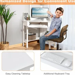 Tangkula White Corner Desk with Hutch, 90 Degrees Triangle Corner Computer Desk
