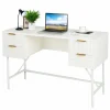 Tangkula White Desk with 4 Drawers, 48 Inch Home Office Desk with Storage, Writing Desk with Metal Frame for Bedroom, Study, Office