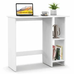 Tangkula White Desk with Storage Shelves, Modern Small Writing Desk with Adjustable Shelf (White)