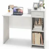 Tangkula White Desk with Storage Drawer & Shelves, Modern Computer Desk with Adjustable Shelf & Cable Hole, White