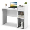 Tangkula White Desk with Drawer, Modern Computer Desk with Adjustable Shelf & Cable Hole, Wooden Computer Workstation for Home or Office