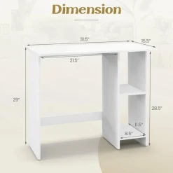 Tangkula White Desk with Storage Shelves, Modern Small Writing Desk with Adjustable Shelf (White)