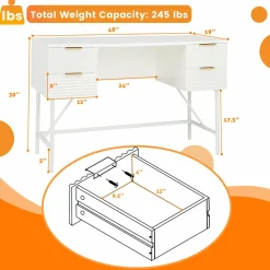 Tangkula White Desk with 4 Drawers, 48 Inch Home Office Desk with Storage, Writing Desk with Metal Frame for Bedroom, Study, Office