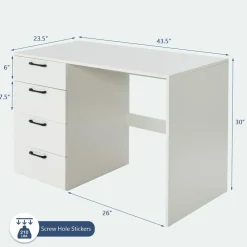 Tangkula White Desk with 4 Storage Drawers