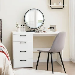 Tangkula White Desk with 4 Storage Drawers