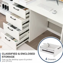 Tangkula White Desk with 4 Storage Drawers