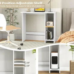 Tangkula White Desk with Storage Shelves, Modern Small Writing Desk with Adjustable Shelf (White)