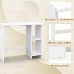 Tangkula White Desk with Storage Shelves, Modern Small Writing Desk with Adjustable Shelf (White)