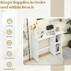 Tangkula White Desk with Storage Shelves, Modern Small Writing Desk with Adjustable Shelf (White)