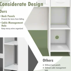 Tangkula White Desk with Storage Drawer & Shelves, Modern Computer Desk with Adjustable Shelf & Cable Hole, White