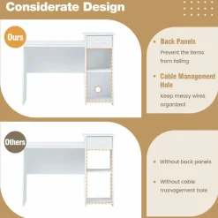 Tangkula White Desk with Drawer, Modern Computer Desk with Adjustable Shelf & Cable Hole, Wooden Computer Workstation for Home or Office