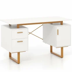 Tangkula White Desk with Storage Drawers & Cabinet, Home Office Computer Workstation with Floating Desktop