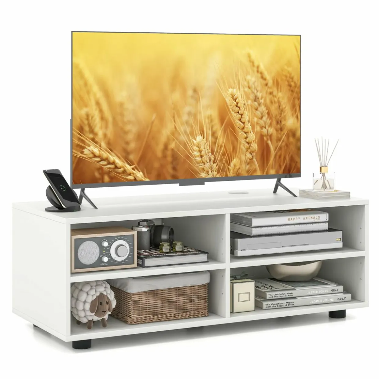 Tangkula White TV Stand for TV up to 40 Inch