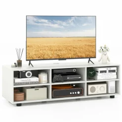 Tangkula White TV Stand for TVs up to 50”, Modern Media Entertainment Center with 3 Adjustable Shelves and Cable Management Hole