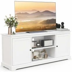 Tangkula White TV Stand for TVs up to 65" Home Entertainment Center with 2 Storage Cabinets & Adjustable Shelves