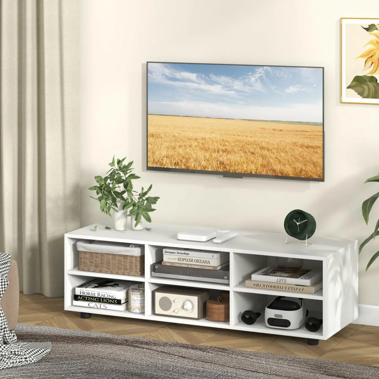 Tangkula White TV Stand for TVs up to 50”, Modern Media Entertainment Center with 3 Adjustable Shelves and Cable Management Hole