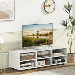 Tangkula White TV Stand for TVs up to 50”, Modern Media Entertainment Center with 3 Adjustable Shelves and Cable Management Hole