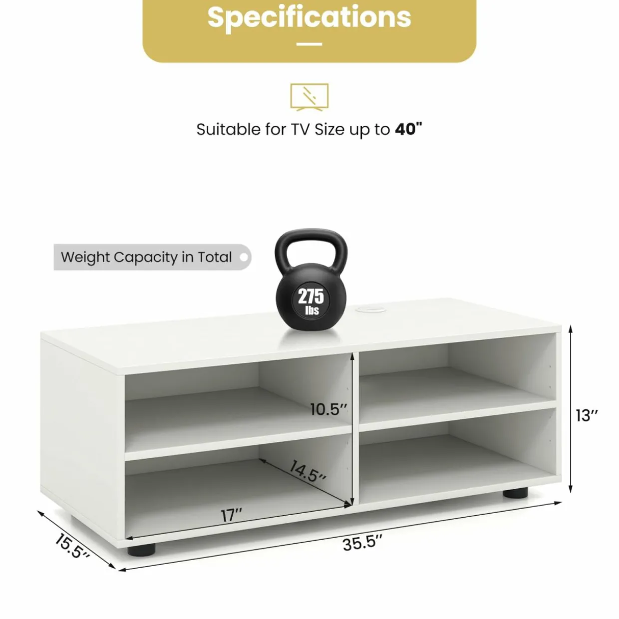 Tangkula White TV Stand for TV up to 40 Inch