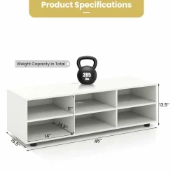 Tangkula White TV Stand for TV up to 55 Inch, TV Console Table with 6 Cubbies, 5 Positions Adjustable Shelves