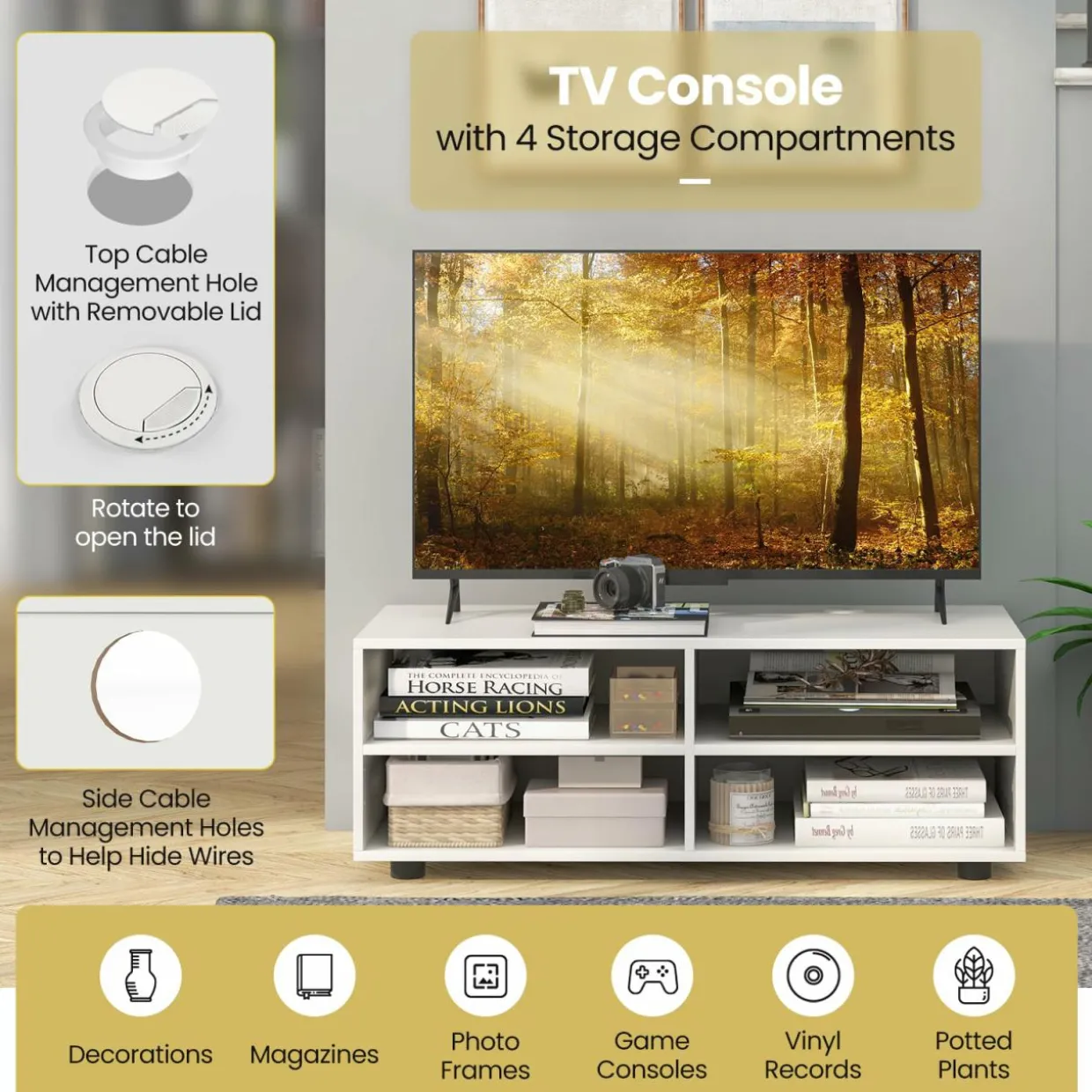 Tangkula White TV Stand for TV up to 40 Inch
