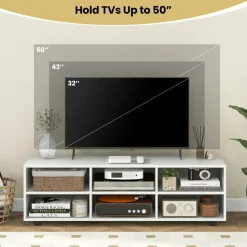 Tangkula White TV Stand for TVs up to 50”, Modern Media Entertainment Center with 3 Adjustable Shelves and Cable Management Hole