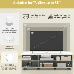 Tangkula White TV Stand for TV up to 55 Inch, TV Console Table with 6 Cubbies, 5 Positions Adjustable Shelves