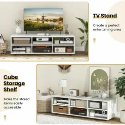 Tangkula White TV Stand for TVs up to 50”, Modern Media Entertainment Center with 3 Adjustable Shelves and Cable Management Hole