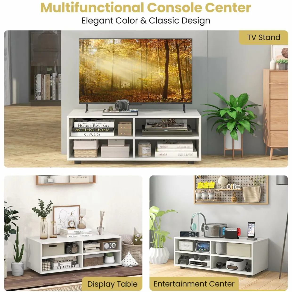 Tangkula White TV Stand for TV up to 40 Inch