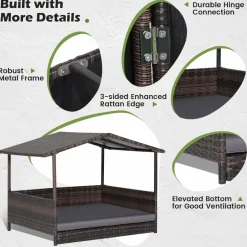 Tangkula Wicker Dog House, Indoor Outdoor Raised Rattan Dog Bed