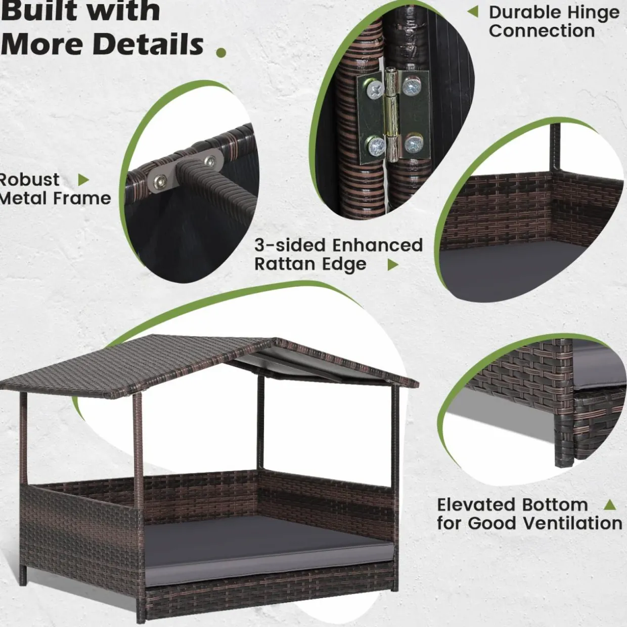 Tangkula Wicker Dog House, Indoor Outdoor Raised Rattan Dog Bed