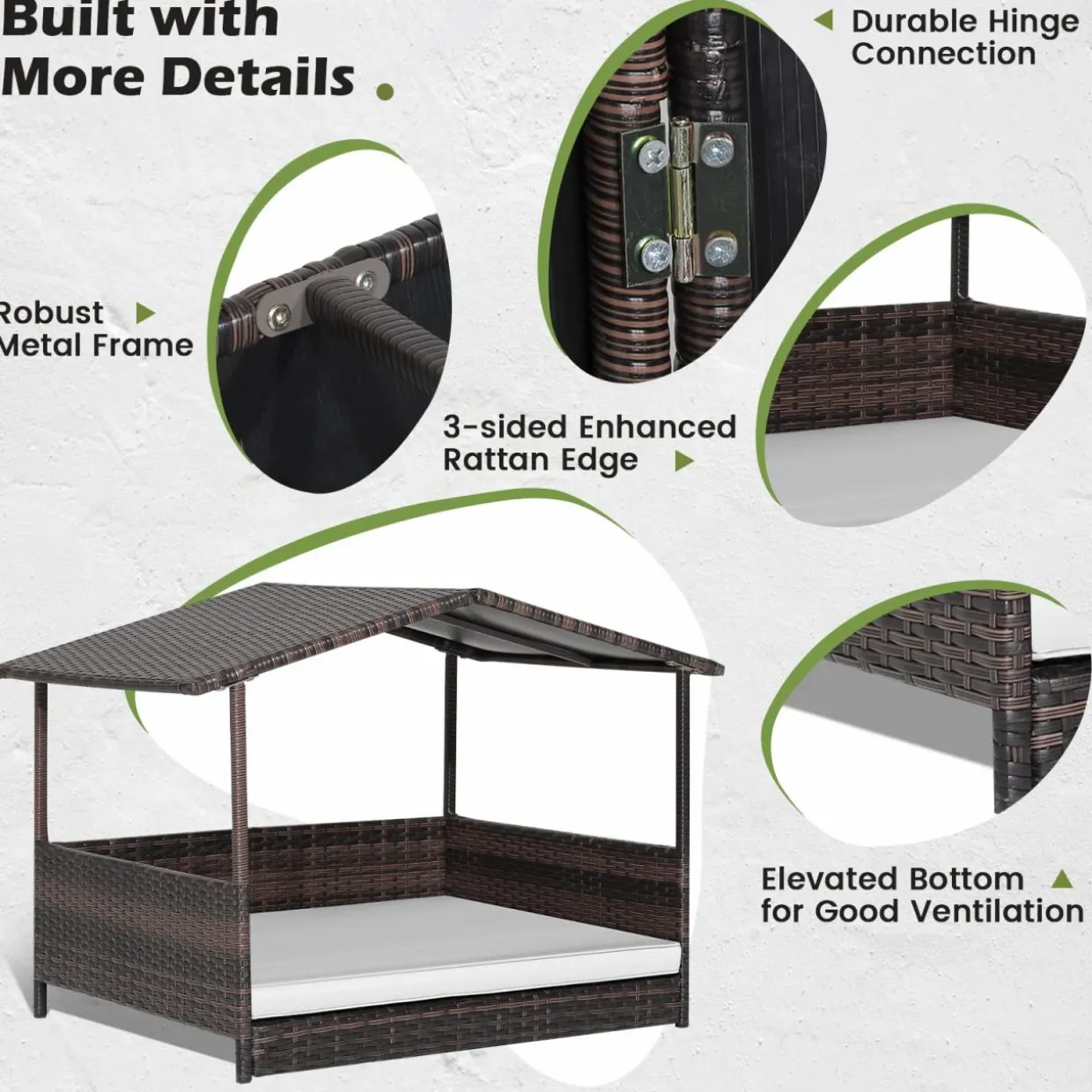 Tangkula Wicker Dog House, Indoor Outdoor Raised Rattan Dog Bed