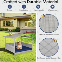 Tangkula Wicker Dog House, Indoor Outdoor Raised Rattan Dog Bed
