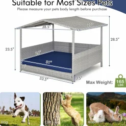 Tangkula Wicker Dog House, Indoor Outdoor Raised Rattan Dog Bed