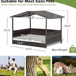 Tangkula Wicker Dog House, Indoor Outdoor Raised Rattan Dog Bed