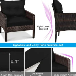 Tangkula Wicker Furniture Set 5 Pieces PE Wicker Rattan Outdoor All Weather Cushioned Sofas and Ottoman Set