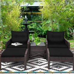 Tangkula Wicker Furniture Set 5 Pieces PE Wicker Rattan Outdoor All Weather Cushioned Sofas and Ottoman Set