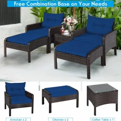Tangkula Wicker Furniture Set 5 Pieces PE Wicker Rattan Outdoor All Weather Cushioned Sofas and Ottoman Set