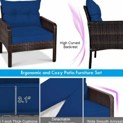 Tangkula Wicker Furniture Set 5 Pieces PE Wicker Rattan Outdoor All Weather Cushioned Sofas and Ottoman Set