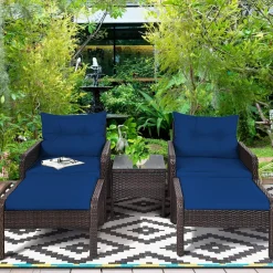 Tangkula Wicker Furniture Set 5 Pieces PE Wicker Rattan Outdoor All Weather Cushioned Sofas and Ottoman Set