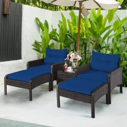 Tangkula Wicker Furniture Set 5 Pieces PE Wicker Rattan Outdoor All Weather Cushioned Sofas and Ottoman Set