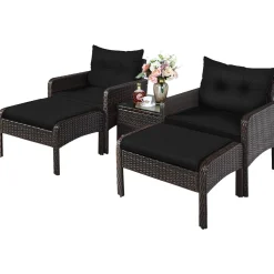 Tangkula Wicker Furniture Set 5 Pieces PE Wicker Rattan Outdoor All Weather Cushioned Sofas and Ottoman Set