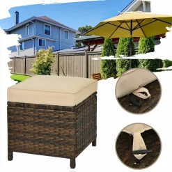 Tangkula Wicker Outdoor Dining Set, 6 Piece PE Rattan Wicker Sectional Corner Sofa Set with Dining Table, 2 Ottomans, Suitable for Garden