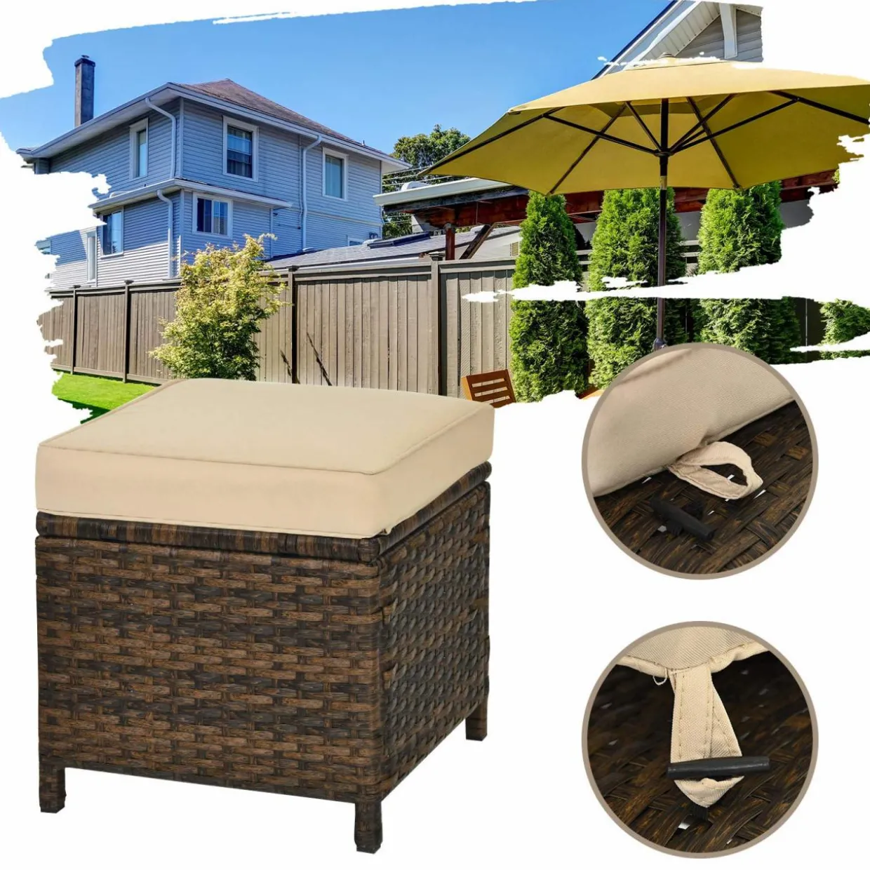 Tangkula Wicker Outdoor Dining Set, 6 Piece PE Rattan Wicker Sectional Corner Sofa Set with Dining Table, 2 Ottomans, Suitable for Garden